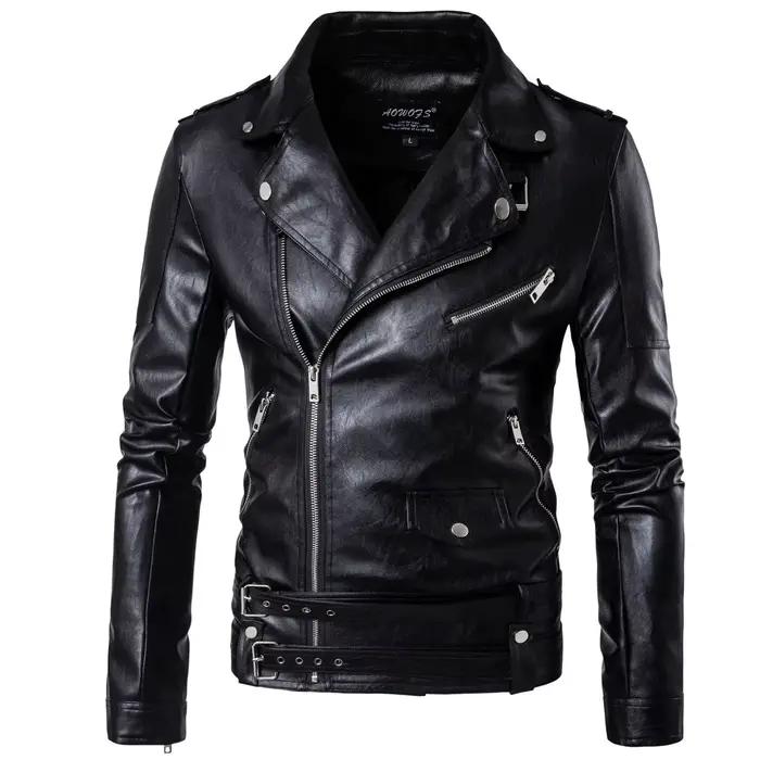 Beaux vestes de moto en cuir pour hommes Style britannique mode Faux cuir manteau à glissière décont