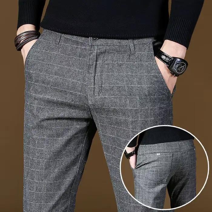 Pantalon de costume pour hommes, gris, à carreaux, droit, bon marché, vêtements d'été, Premium, fin,