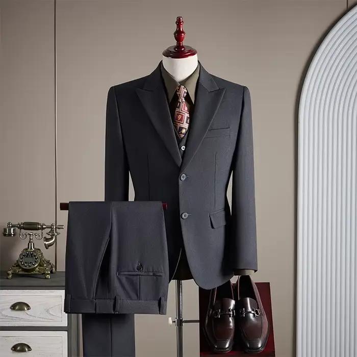 Ensemble de costume en laine haut de gamme pour homme, costume trois pièces élégant et tendance pour