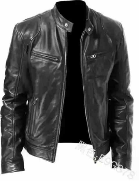 2025 veste de moto en cuir hommes col montant décontracté mince manteau court veste en polyuréthane 