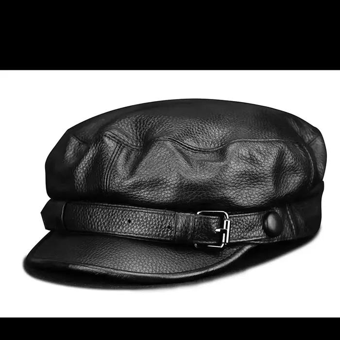 Béret en cuir de vachette véritable pour homme, chapeau de gavroche, casquette de baseball, classiqu