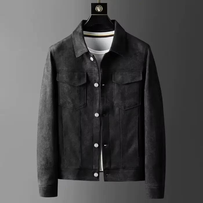 Veste en daim pour homme, style britannique rétro, coupe ajustée, décontractée, à revers, pour l'aut