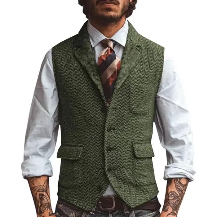 Marron hommes Gilet à chevrons marié Banquet affaires Gilet veste décontracté mince pour mariage Gil