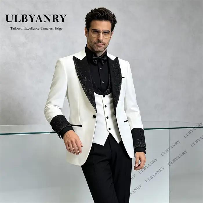 Ensemble de costume 3 pièces de luxe ULBYANRY pour homme, pour occasions formelles, veste à revers b