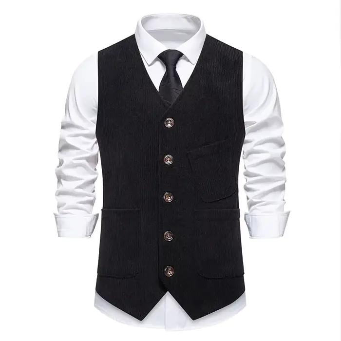 Gilet vintage en velours côtelé pour hommes – Gilet sans manches à col en V pour tenue décontractée 