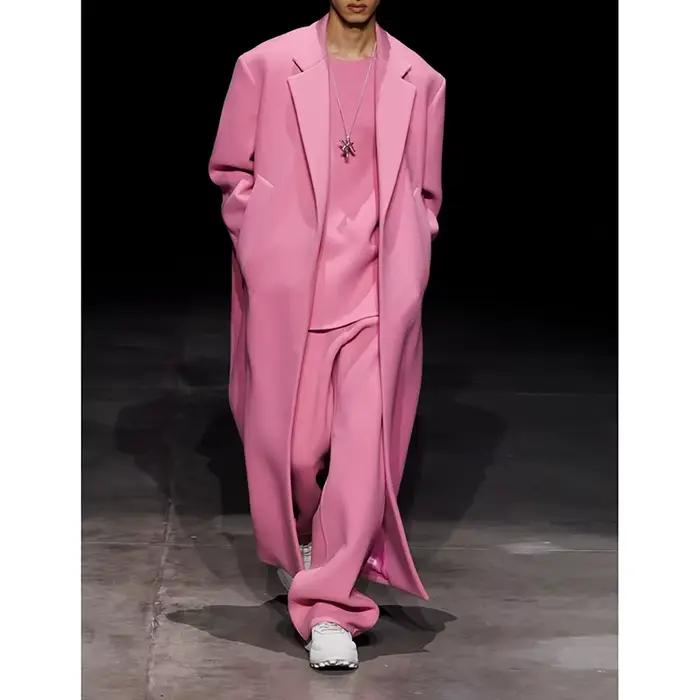 Costume de styliste pour hommes, ensemble deux pièces (Blazer Long + pantalon à jambes larges), mant