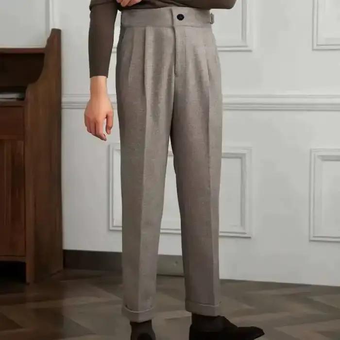 Pantalon de costume Vintage italien pour hommes, automne hiver, laine, motif à chevrons, pantalon dr