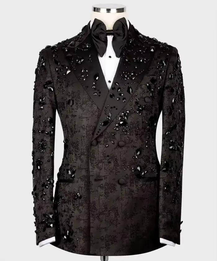 Costume moderne pour hommes, perles de cristal, 2 pièces, Blazer, pantalon, Double boutonnage, vêtem