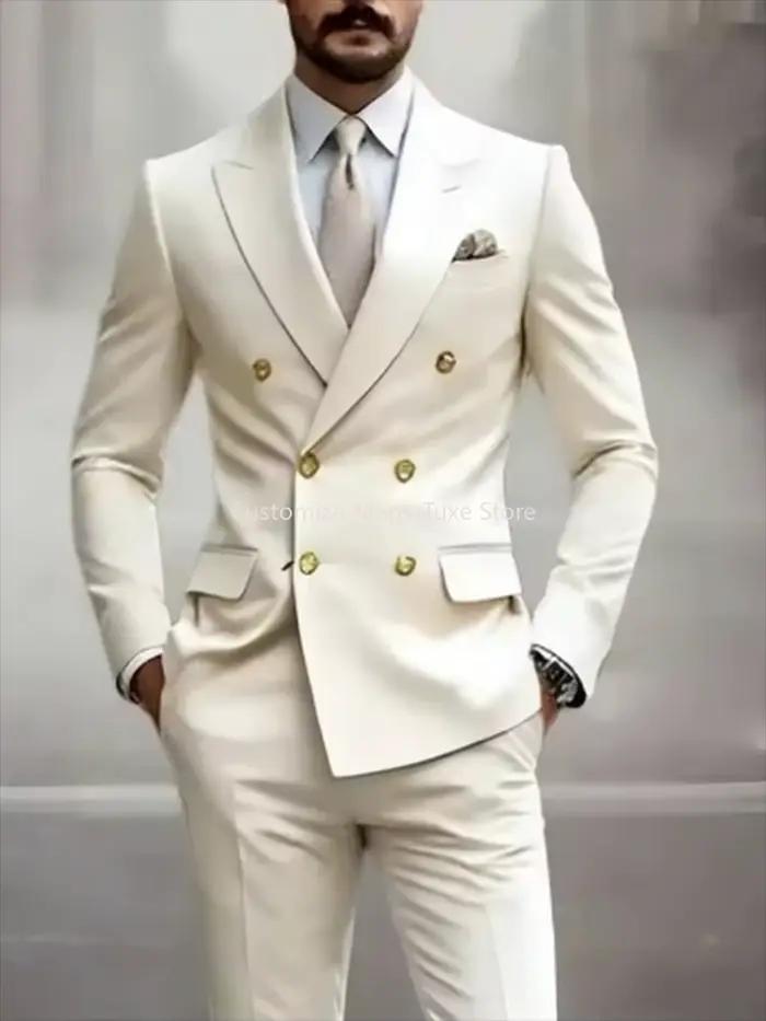 Costume de Mariage/Bal pour Homme, Style Business, Couleur Ivoire, 2 Pièces (Blazer et Pantalon) – I