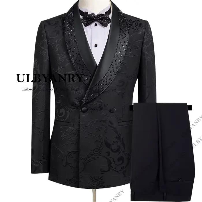 Costume formel pour homme ULBYANRY orné de cristaux, blazer croisé avec pantalon noir, costumes de m