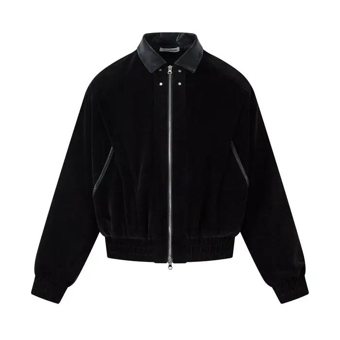 BF.BORFEND Veste en velours rétro américaine, coupe ample, sans col, fermeture éclair, manches longu