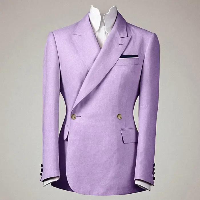 Blazer élégant pour homme en lin et coton, croisé, coupe ajustée, revers pointus, respirant, infrois