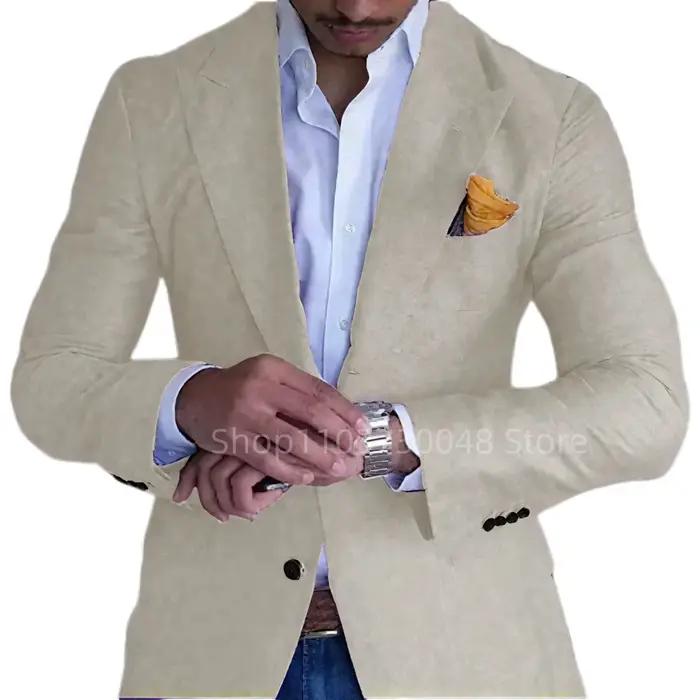 Blazers en lin pour hommes beige/bleu – Nouveaux modèles printemps-été pour affaires, décontractés, 