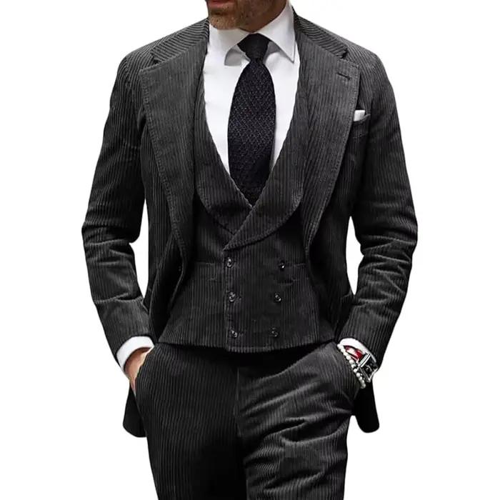 Costume 3 pièces en velours de chameau pour hommes, Blazer, gilet, pantalon, ensemble pour événement