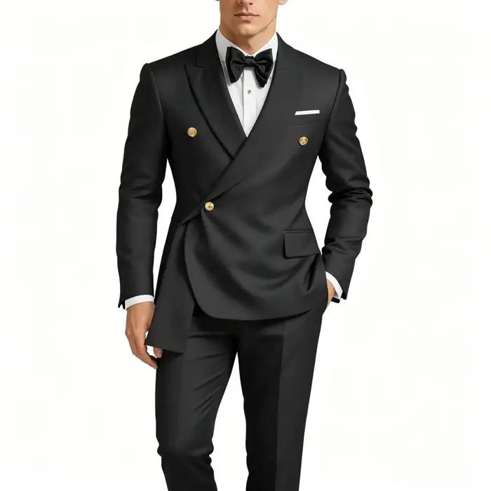 Costume de mariage homme 2 pièces croisé coupe ajustée pour le marié, ensemble blazer et pantalon fo