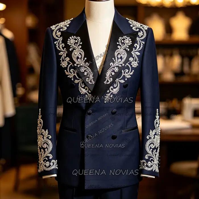 Costumes de Mariage Exclusifs pour Hommes – Ensembles 2 Pièces Veste Croisée et Pantalon avec Pierre