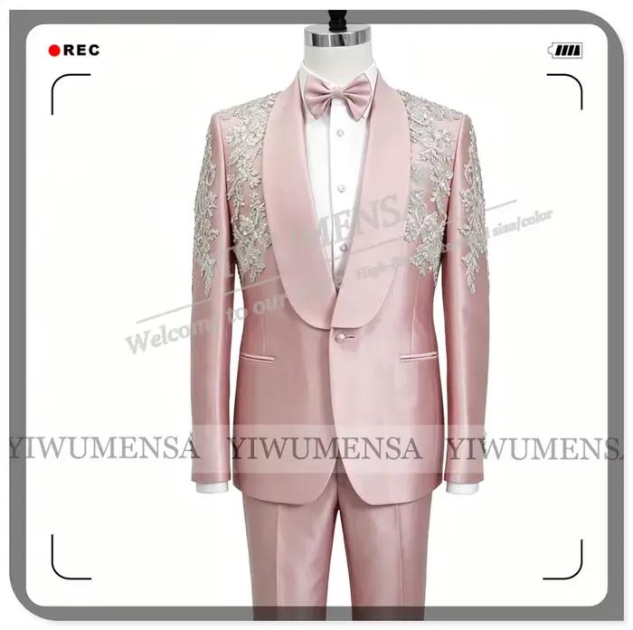 Costumes de mariage exclusifs pour homme, blazers ornés de pierres et d'appliques, ensembles personn
