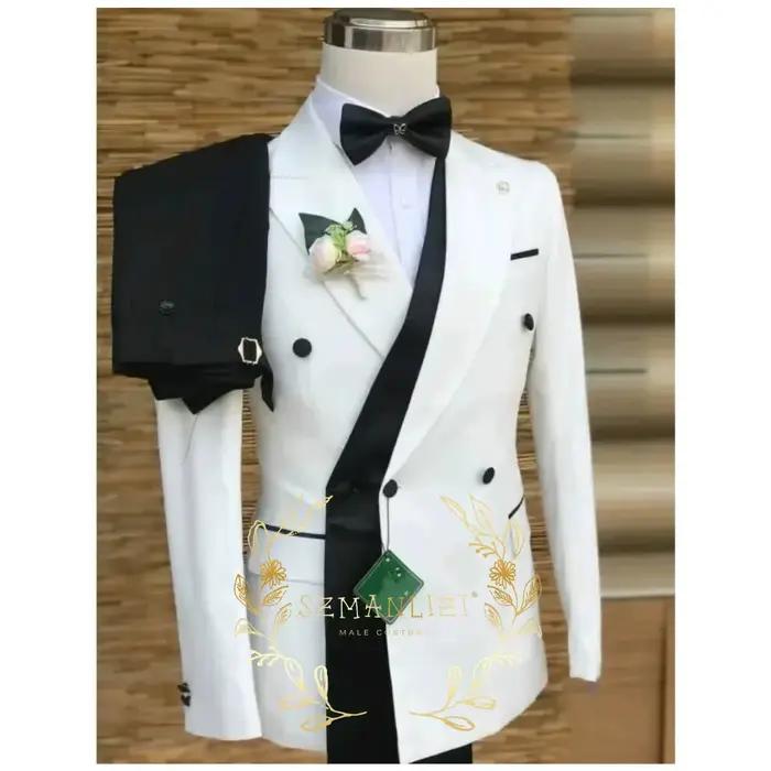 Costumes de mariage à Double boutonnage pour hommes, blanc et noir, coupe cintrée, à la mode, meille