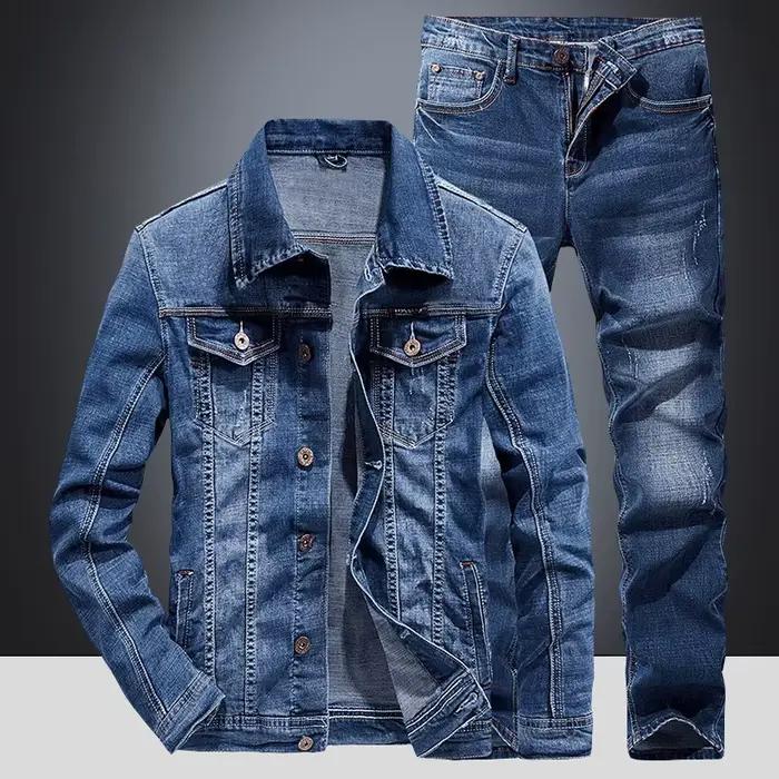 Costume en Denim pour hommes, coupe ample, grande taille, tendance, deux pièces, étudiant, vêtements