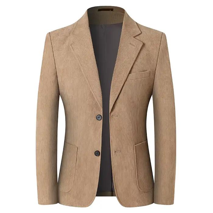 2025 nouveaux blazers en velours côtelé kaki/gris pour hommes, veste de costume d'affaires décontrac