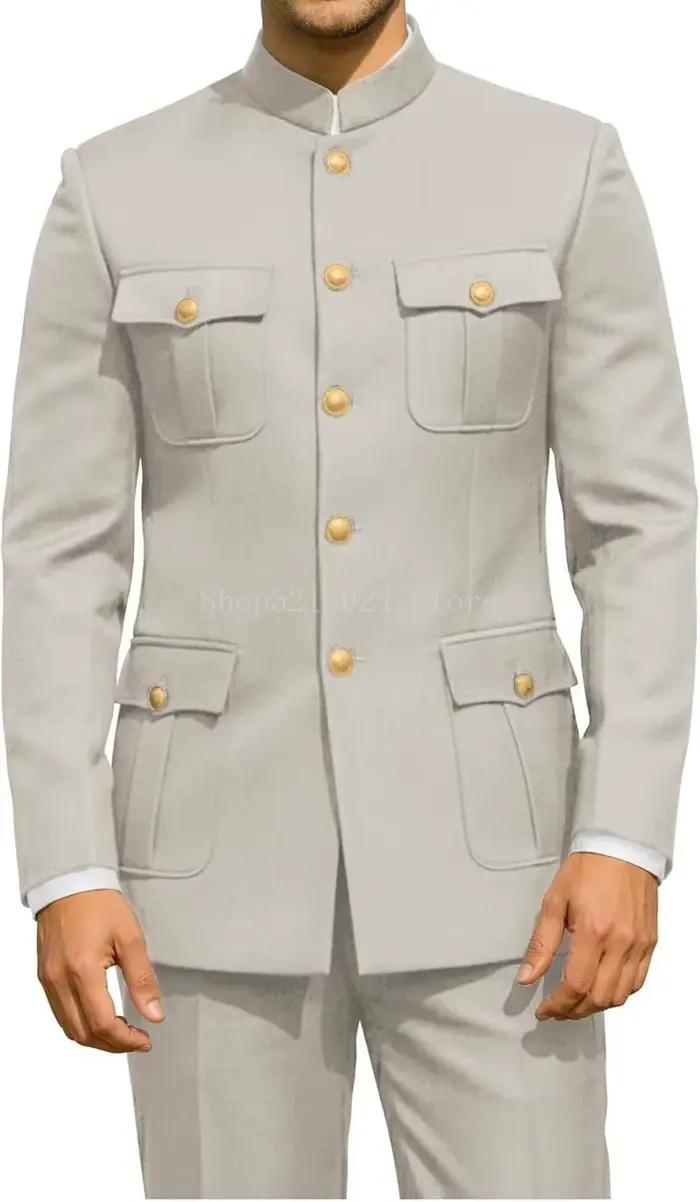 Costume tunique chinois 2 pièces pour hommes, costumes à col Mandarin pour hommes, coupe cintrée ave