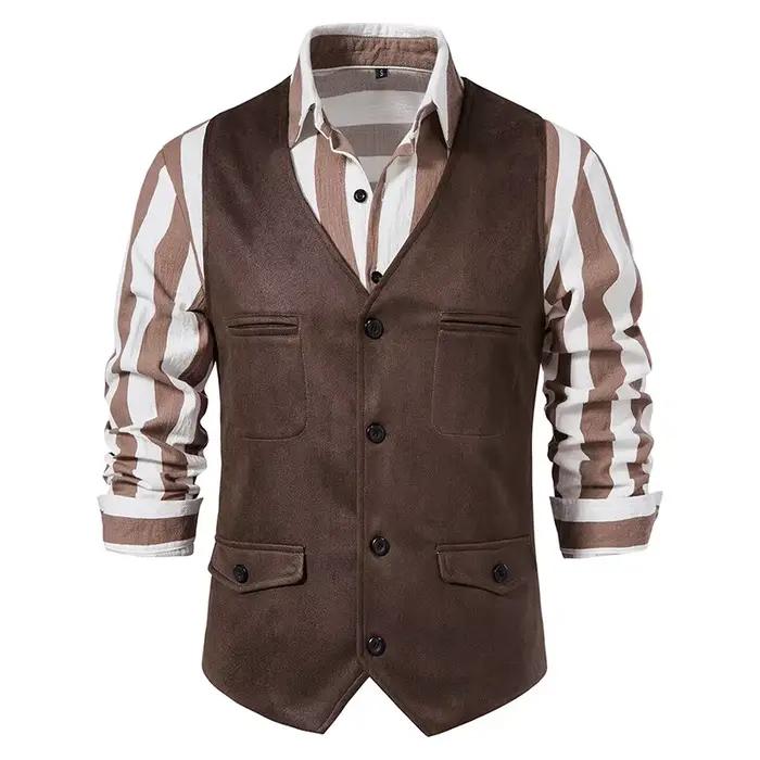 Gilet marron pour hommes, costume d'affaires formel, gilet en daim pour garçons d'honneur pour maria
