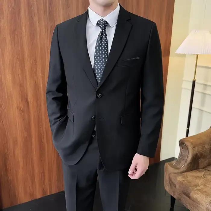 Costume (Blazer + pantalon) pour hommes, décontracté, formel, Business, couleur unie, hôte quatre sa