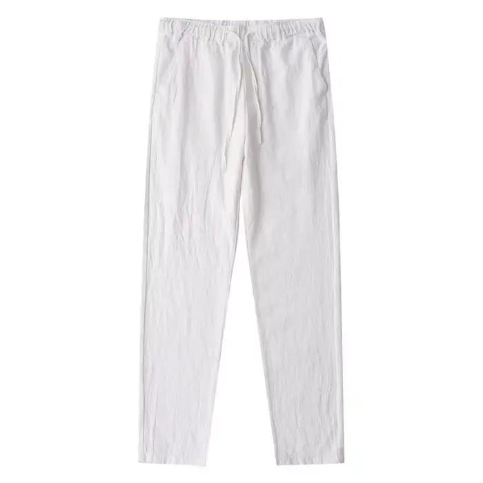 Pantalon en coton et lin pour homme, respirant, couleur unie, Fitness, Streetwear, dos avec poche, n