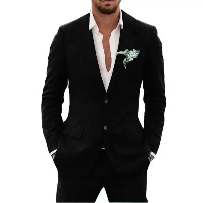 Costumes en lin de haute qualité pour hommes, deux pièces, revers cranté formel, simple boutonnage, 