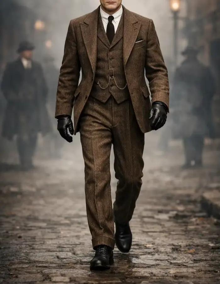 Costume d'hiver 3 pièces en Tweed marron Vintage pour hommes, costume rétro sur mesure