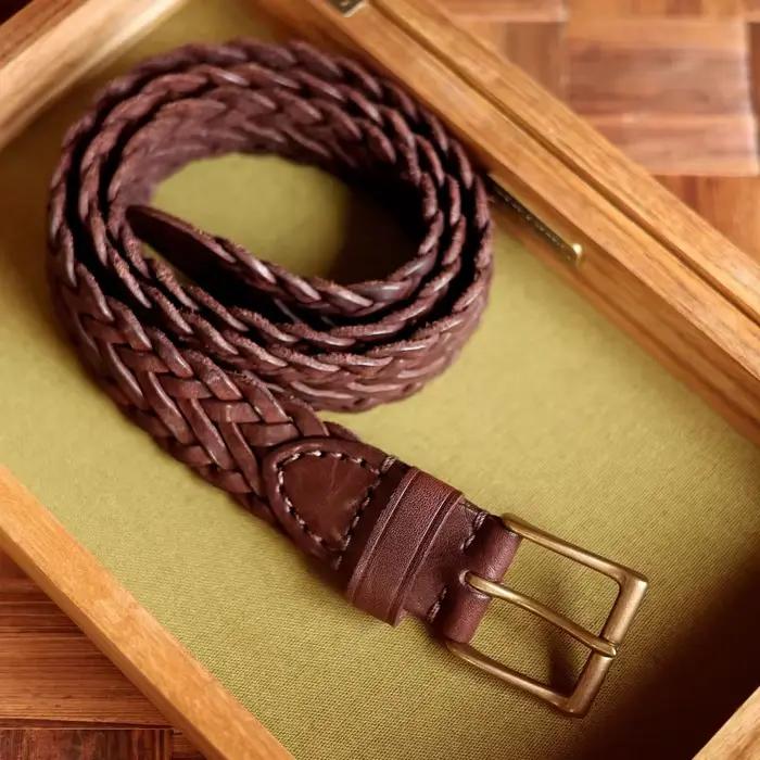 Ceinture de styliste rétro en laiton et cuivre, tissée à la main, en cuir véritable végétal, décontr