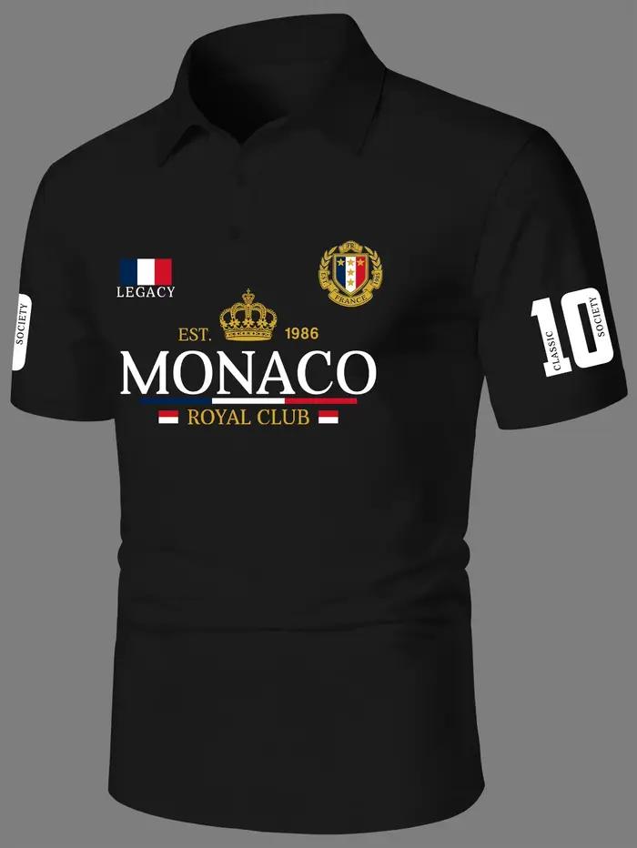 Polo élégant pour homme, imprimé couronne royale, col rabattu, manches courtes, en polyester, avec d