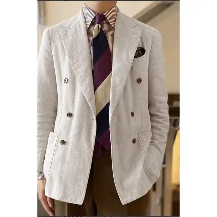 Blazer en lin élégant pour homme, croisé, à revers pointus, respirant, léger, veste décontractée et 