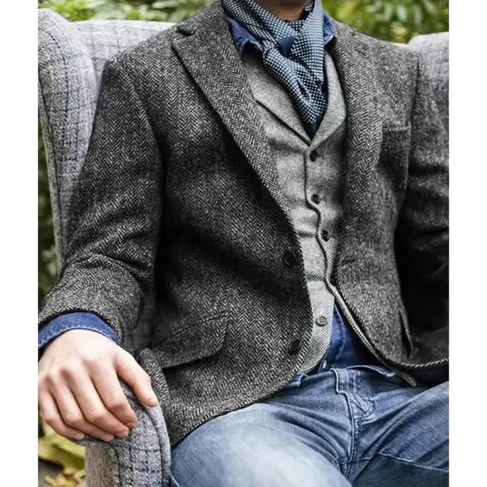 Blazer à chevrons pour hommes, veste décontractée à simple boutonnage, mode confort, costume d'affai