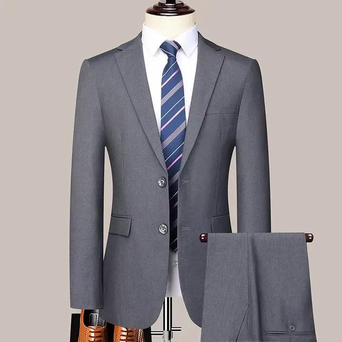 Costume (Blazer + pantalon) pour hommes, décontracté, formel, Business, couleur unie, hôte quatre sa