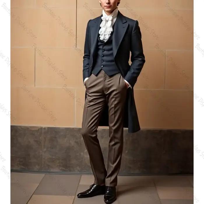 Beau manteau de queue pour hommes, costume à simple boutonnage, revers, 3 pièces (veste + pantalon +