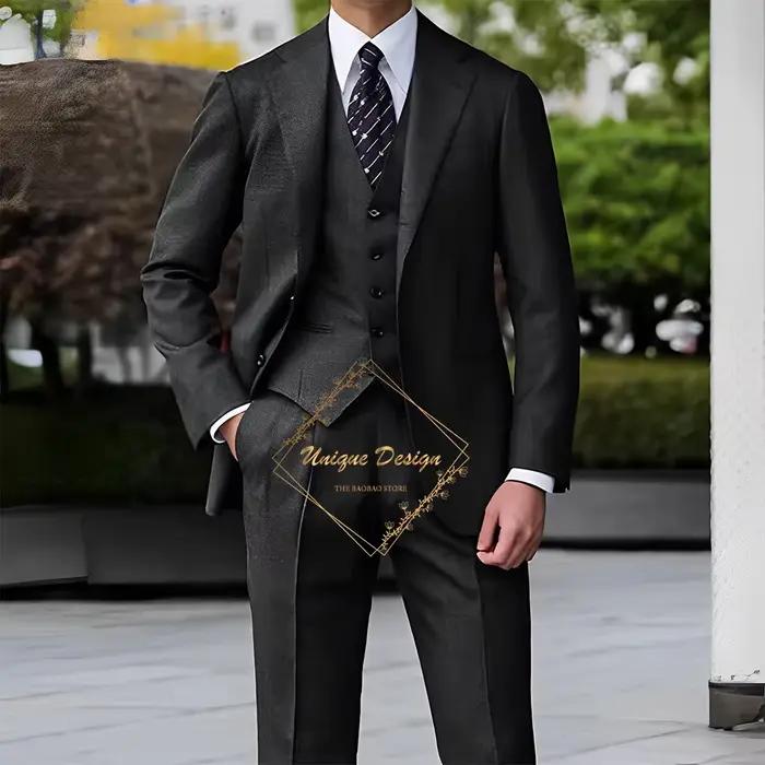 Costume gris classique pour hommes, 3 pièces, veste, gilet, pantalon, ensemble élégant pour mariage,