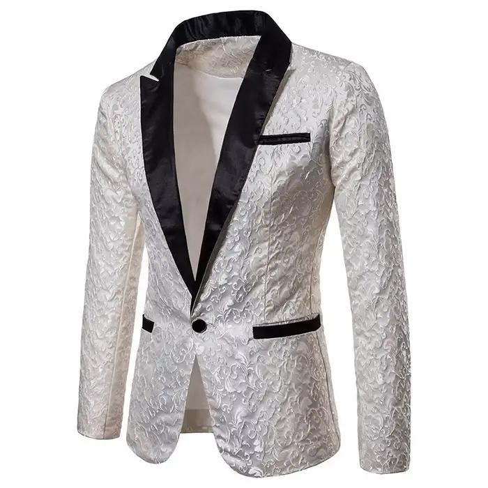 Blazer Homme – Veste de Costume à Col Rabattu, Bouton Unique, Manches Longues, Jacquard, Soirée, Tra