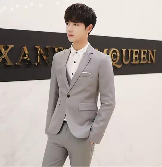 Costume trois pièces pour hommes, smoking de mariage, Style coréen, formel, couleur Pure, robe pour 