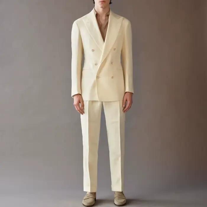 Costume haut de gamme pour hommes, couleur crème, Double boutonnage, smoking, fête de mariage, bal d