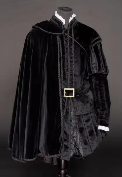 Costume Élisabéthain Tudor pour Homme, Uniforme des Rois Henry, Tenues Noires avec Cape et Ceinture,
