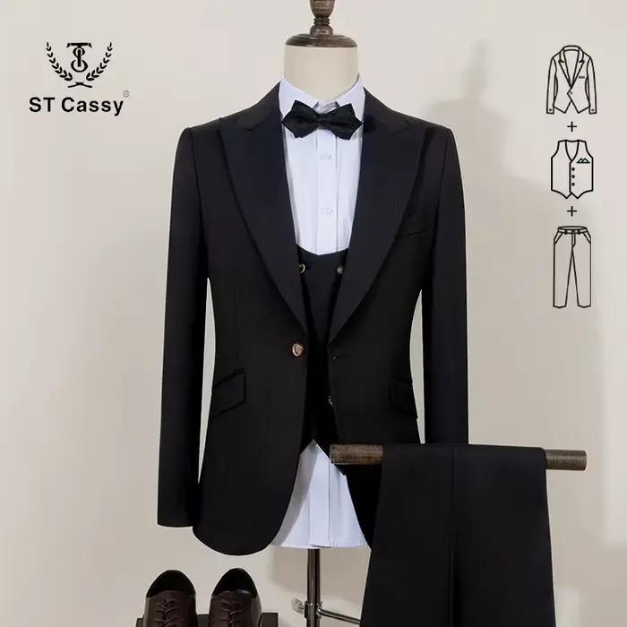Ensemble 3 pièces noir pour homme : Costume de marié élégant, smoking de mariage, blazer de soirée f