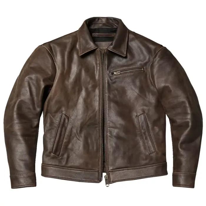Veste d'automne en cuir véritable pour homme, manteau en cuir de vachette naturel, coupe couvertes, 