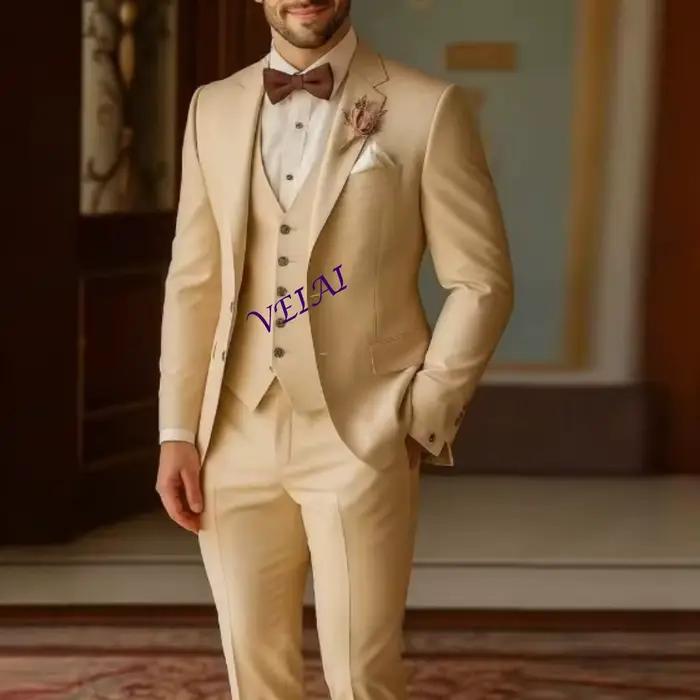 Costume Champagne personnalisé pour hommes, fête de mariage, Occasion formelle, marié, bal d'affaire