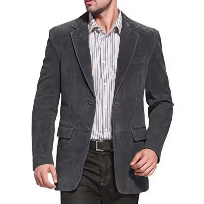Blazer de luxe en daim pour hommes, revers cranté, 2 boutons, veste de sport légère avec poches à ra