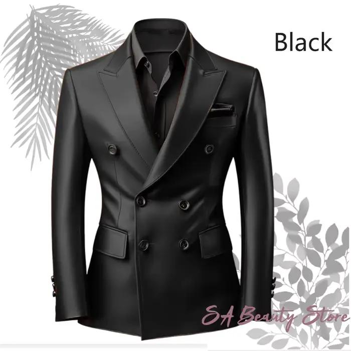 Veste de costume en cuir PU pour homme, blazer croisé à revers, manteau pour mariage, soirée, bal, d