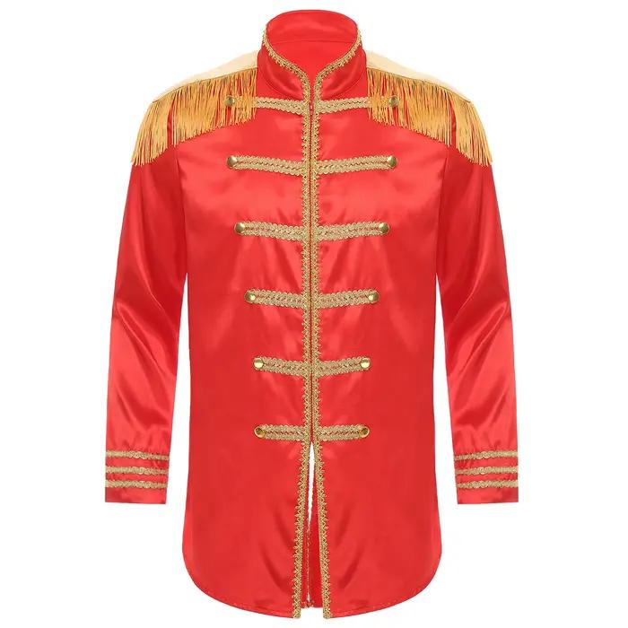 Veste longue vintage pour homme, style tambour-major, hippie, médiéval, avec épaulettes à franges, g