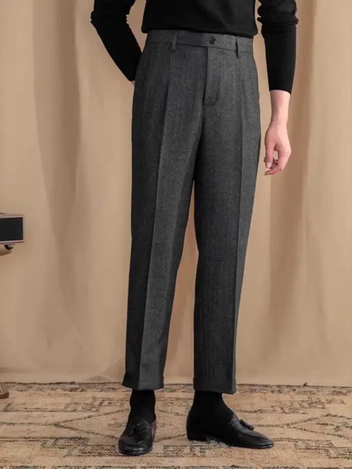 Pantalon de costume Vintage italien pour hommes, automne hiver, laine, motif à chevrons, pantalon dr