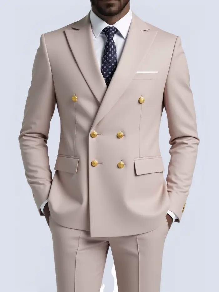 Costume de mariage décontracté pour homme, élégant, croisé, couleur unie, idéal pour les banquets et