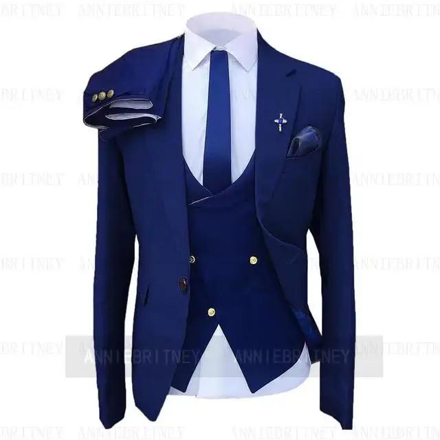 Costume de mariage pour homme gris, veste bleue, pantalon, sur mesure, grandes tailles, smoking form